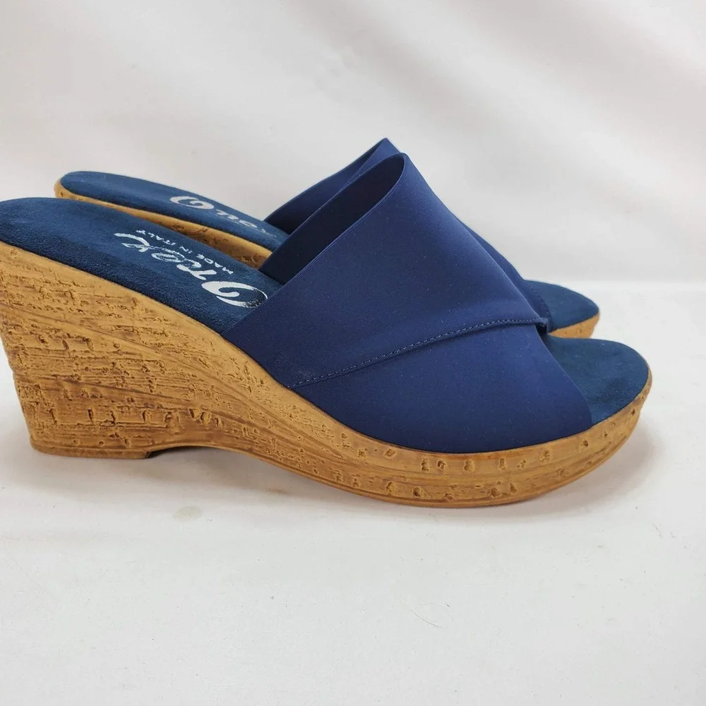 Onex Wedge Sandals Women 8 Blue Slide Christina Made in Italy Open Toe Comfort